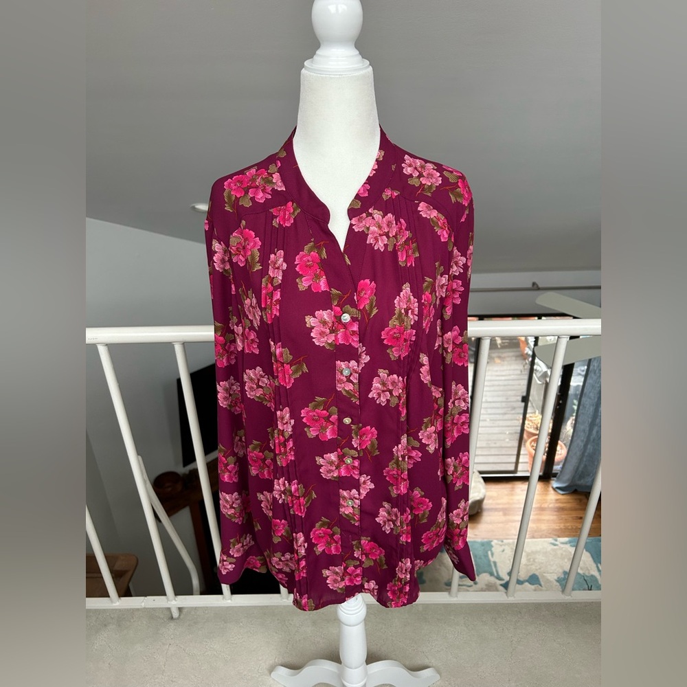 NANETTE LEPORE Women's Blouse Long Sleeve Size XL Floral Spring Summer Flowy